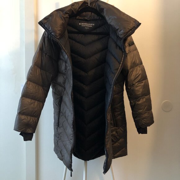 BCBG PACKABLE PREMIUM DOWN COAT WITH HOOD BLACK L NWOT - Picture 2 of 14